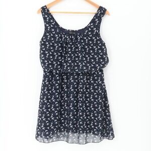 Wet Seal Bird Print Mini Dress Womens Navy‎ Blue 2010s Indie Retro Size M